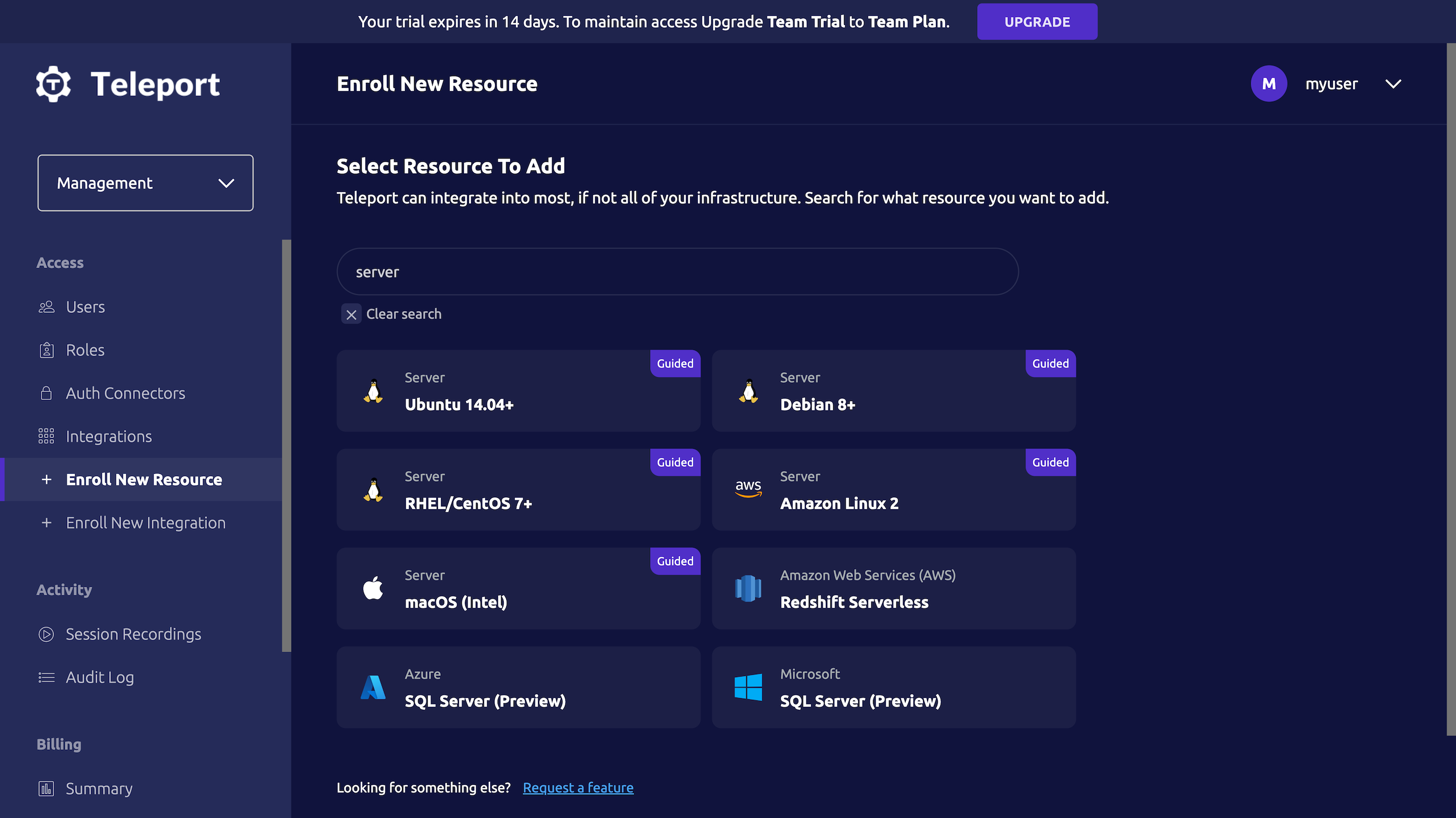 Select resource type