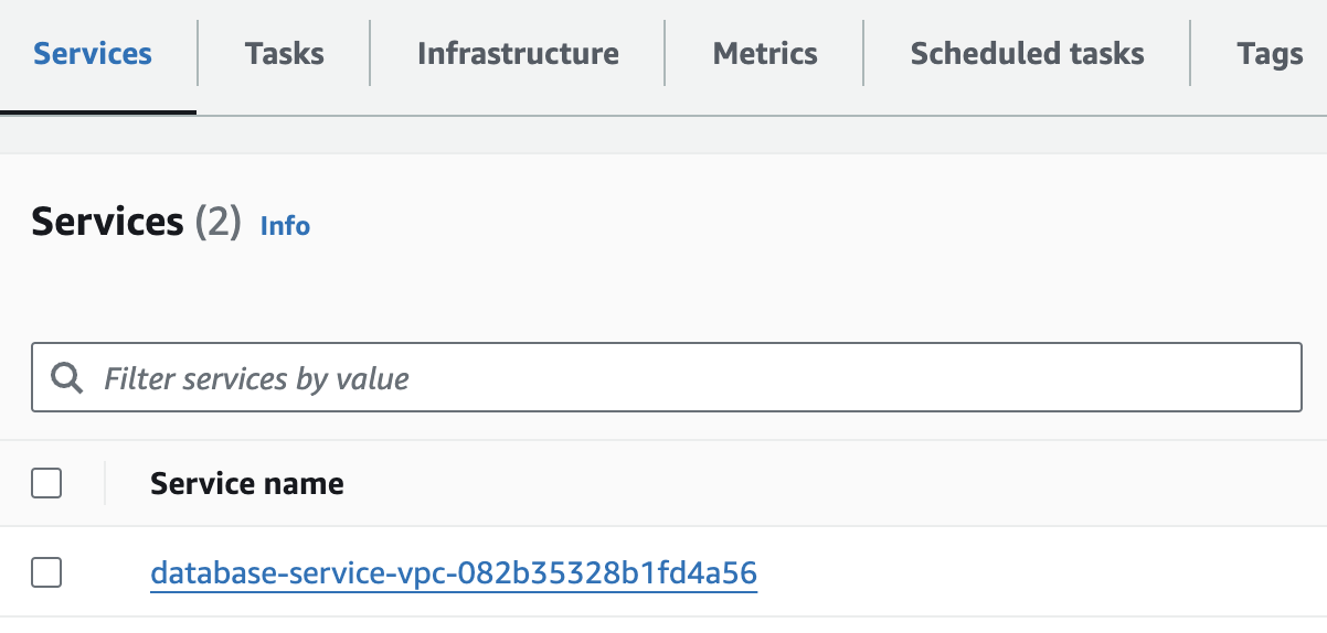 Screenshot of ECS services overview